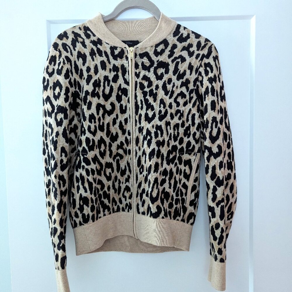 J.Crew Leopard Bomber Sweater - Size Small